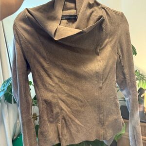 Zara Women's Taupe Cowl Neck Suede Jacket